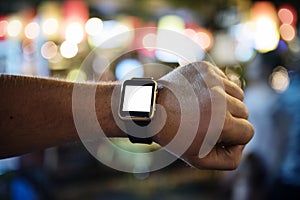 Closeup of digital watch on man wrist