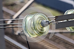 Closeup of the disk insulators made of hardened glass