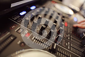 Closeup of DJ sound equipment mixer