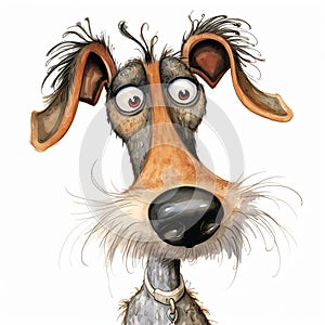 Closeup of a dog\'s collar with a big nose illustration and narro