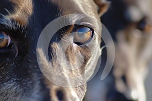 closeup on dogs intense eyes at race start