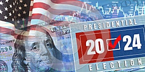 Closeup dollar on the background of a chart. U.S. economy and presidential election. 3d illustration