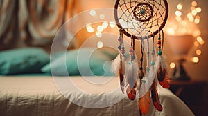 Closeup of dreamcatcher in evening light