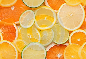 A closeup of dried citrus slices, arranged in an abstract pattern on a white background. Seamless pattern. Generated AI