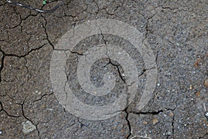 Closeup of dried ground soil sand with decorative natural cracks
