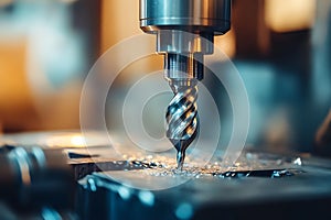 Closeup of a Drill Bit on a CNC Machine