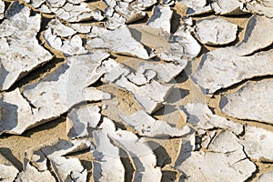 Closeup of dry cracked earth background, clay desert texture