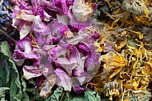 Closeup of dry mix of flowers