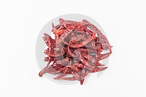 Closeup dry red chilli isolated on white background.