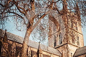Closeup of the Duke University Chapel in Durham, North Carolina, United States