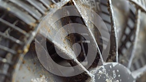 A closeup of the dust and grime that have accumulated on the fan blades