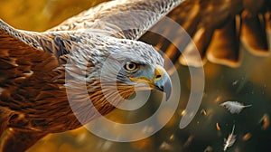 Closeup of eagle in flight. AI generated