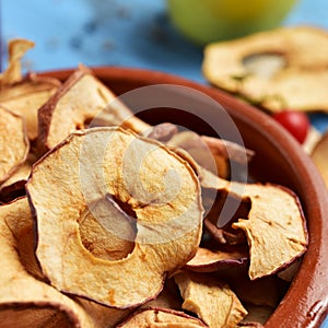 Slices of dried apple served as appetizer or snack