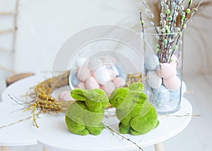 Closeup of easter eggs. Happy easter.  Easter decoration.