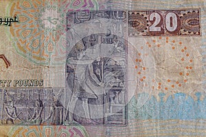 Closeup of egyptian twenty pounds banknote