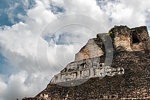 Closeup of the El Castillo archaeological site at Xunantunich