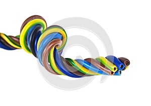 Closeup of electric cable on white background