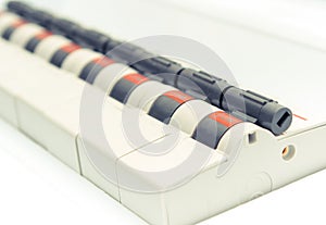 Closeup of electric switch on control panel, technology concept