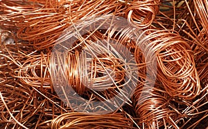 Closeup electrical copper waste, scrap copper wire material for recycling business, Save environment concept