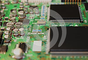 Closeup of electronic circuit board or PCB