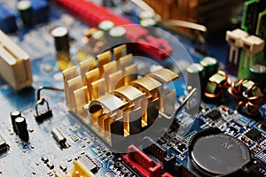 Closeup of electronic circuit board or PCB