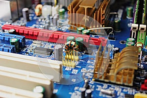 Closeup of electronic circuit board or PCB