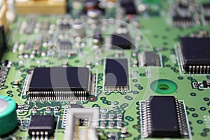 Closeup of electronic circuit board or PCB