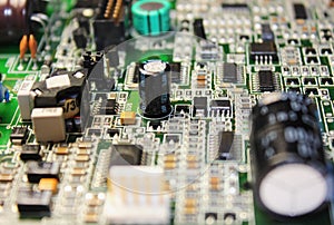 Closeup of electronic circuit board or PCB