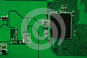 Closeup of electronic circuit board with processor