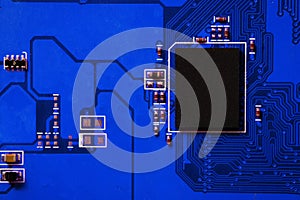 Closeup of electronic circuit board with processor