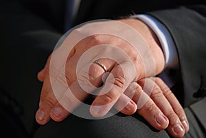 Closeup of elegance man hands with wedding ring