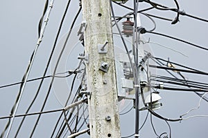Closeup Eletricity line and electricity post