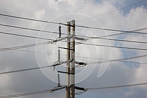 Closeup Eletricity line and electricity post