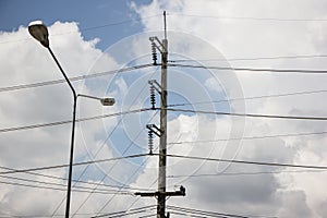 Closeup Eletricity line and electricity post