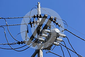 Closeup Eletricity line and electricity post