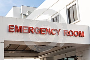 Closeup of Emergency Room signage of the entrance of hospital