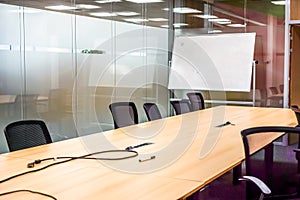 Closeup of an empty conference room after meeting