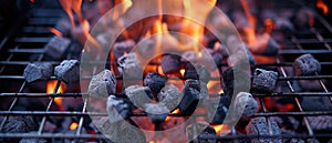 A Closeup Of An Enticing Portable Barbecue Grill With Flaming Charcoal, Ready For Your Meal