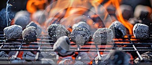 A Closeup Of An Enticing Portable Barbecue Grill With Flaming Charcoal, Ready For Your Meal