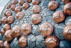 Closeup of the Epcot balls, geometric patterns with light and shadow effects
