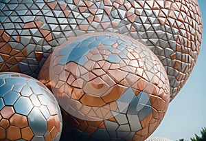 Closeup of the Epcot balls, geometric patterns with light and shadow effects