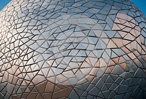 Closeup of the Epcot balls, geometric patterns with light and shadow effects
