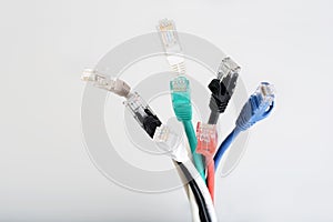 Closeup Ethernet network cables connectors