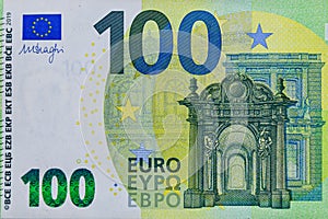 Closeup of the european union one hundred euro banknote