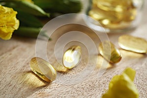 Closeup of evening primrose capsules