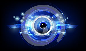 closeup of eye with abstract technology circuit connection digital concept vector illustration dark blue hi tech background