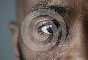 Closeup of an eye of a black man facial expression