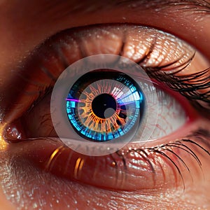 Closeup of eye with retinal scan for optical cybersecurity login technology