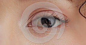 Closeup, eye and vision with perspective on memory for thinking about future, emotional and idea. Eyelashes, mascara and