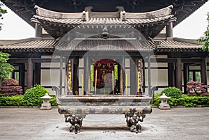 Closeup of facade of Qixia Buddhist Temple, Guilin, China